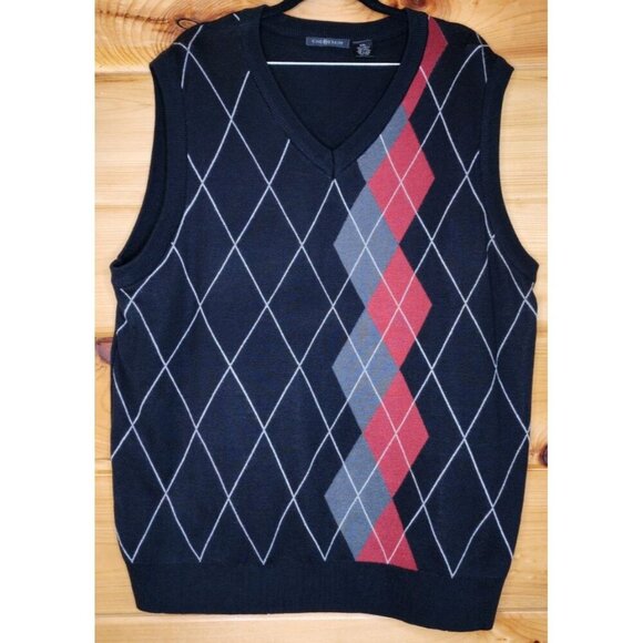 Chereskin Mens Size XXL Sweater Vest Dusty Red Gray Black Argyle 100% Acrylic - Picture 16 of 16
